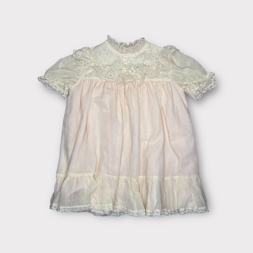 Montgomery Ward Vintage Lace Neckline Blush Pink Dress